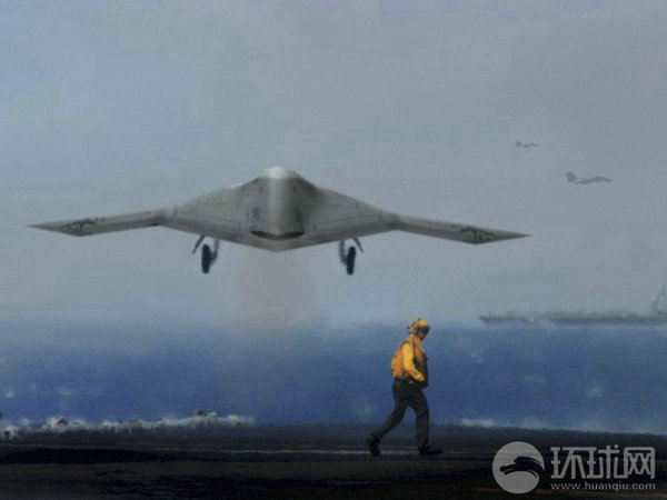 資料圖：X-47B無人機在航母上起降想象圖。