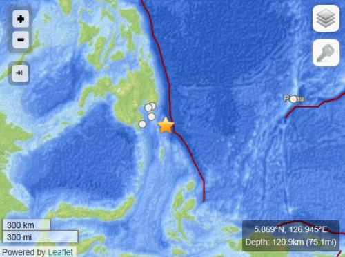 菲律賓海域發(fā)生4.9級地震震源深度120.9公里